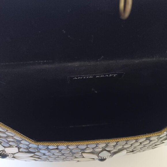 Antik Kraft Mother of Pearl Mosaic Crossbody Clutch Bag Silver Studded Boho - Picture 3 of 12
